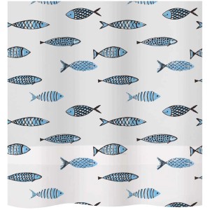 Tenda doccia Diaqua Fish con motivo a pesci blu, 180x200 cm, in plastica PEVA.