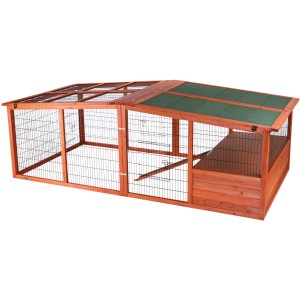Parc extérieur Trixie Natura XL en bois avec grillage et abri.
