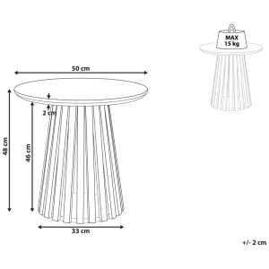 Schéma : Table basse Beliani Mesilla, acacia, marron, dimensions 48x50x50 cm, charge max. 15kg.