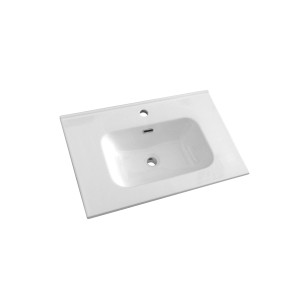 Vasque en céramique blanche, 76x47cm, avec trou pour robinet mitigeur.