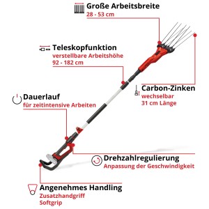 Einhell GE-FS 18/53 Li scuotitore per olive a batteria: Attrezzo da giardino a batteria con denti in carbonio e funzione telescopica.