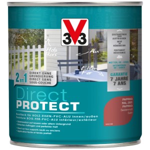 V33 Direct Protect Paprika peinture multi-supports, satinée, pot de 0,5 l. Convient pour bois, fer, PVC et aluminium.