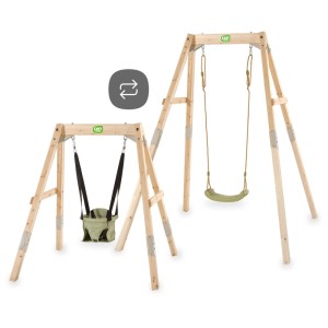 Balancelle en bois Exit Toys Silvi Grow avec siège bébé et siège de balançoire en bois de cyprès.