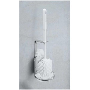 Ensemble brosse WC ronde Diaqua Inox pour montage mural. Support en acier inoxydable avec brosse blanche.