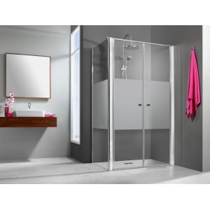 Pendeltür Elana 6 für Seitenwand, 200x90 cm, mit teilweisem Sichtschutz aus satiniertem Glas.
