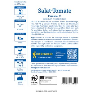 Graines de tomate à salade Kiepenkerl Pozzano, 6 plants. Graines de tomate San Marzano pour serre et plein champ.