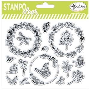 Aladine Clear Stamps Set mit Kränzen und Schmetterlingen, 17 Stk. zum Basteln und Dekorieren.
