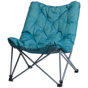 Sedia da campeggio pieghevole blu-verde in acciaio e poliestere, ideale per giardino e campeggio.
