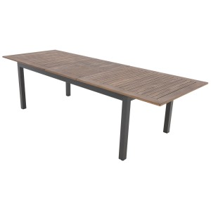 Tavolo allungabile Doppler Expert Plus, marrone-antracite, 150/210x90 cm. Tavolo da giardino con effetto legno e telaio in alluminio.
