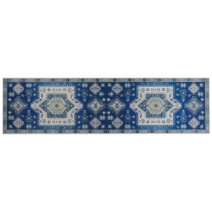 Tappeto passatoia Parvakadli con motivo orientale blu e beige, 80x200 cm.