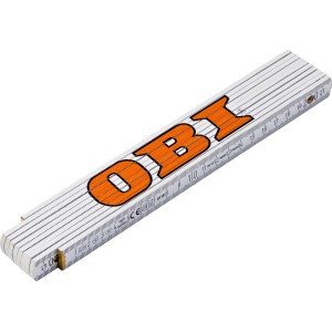 Mètre pliant en bois, 2 mètres, avec logo OBI, pour les mesures.