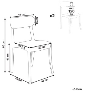 Immagine della sedia da pranzo Beliani Covington, trasparente, set da 2, con dimensioni.