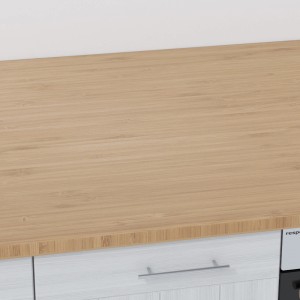 Piano di lavoro in bambù massello (240x63,5x2,7cm) su mobile cucina.