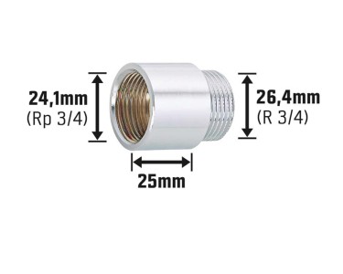 Rallonge de robinet Chrome 24,1 mm (Rp 3/4) / 26,4 mm (R 3/4) / 25 mm