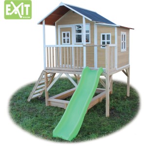 EXIT Loft 550 casetta in legno con scivolo, sabbiera e scala per bambini
