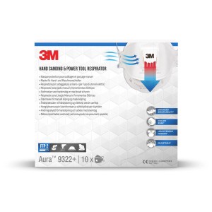 Mascherina respiratoria 3M 9322PRO, confezione da 10, maschera antipolvere FFP2 con valvola, bianca.