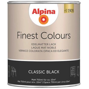 Alpina Finest Colours Lack Classic Black, 750ml Dose Buntlack für Innen, edelmatt.