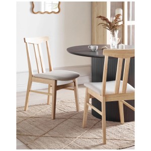 2er Set Esszimmerstühle Avalon, hellbeige Stoffbezug, Holzgestell