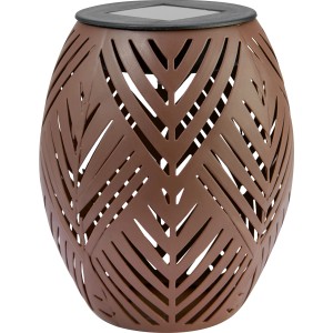 Lampe de table solaire marron avec motif de feuilles, Ø 12,5 cm. Lampe de jardin décorative avec LED.