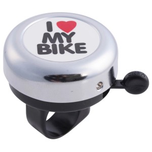 Campanello bici Urban, nero-argento con scritta "I love my bike", Ø 5 cm.