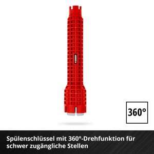 Clé à lavabo rouge Einhell avec rotation à 360° pour installations sanitaires.