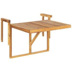 Tavolino da balcone Beliani Udine in legno acacia, marrone chiaro, pieghevole per piccoli balconi.