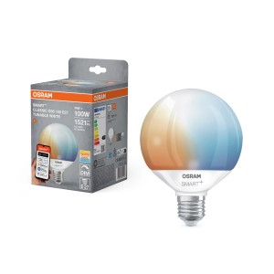 Lampadina LED Osram Matter E27 a globo, dimmerabile, con confezione. Lampadina Smart+ per un'illuminazione d'atmosfera.