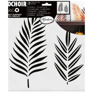 Stencil Aladine foglie tropicali, 28x28 cm, per decorazioni creative su pareti e tessuti.