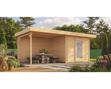 OBI Holz-Gartenhaus Florenz B Natur Gr. 3 mit Anbaudach 295 cm