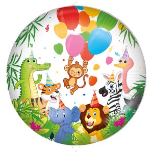 Ballon en aluminium Jungle 45 cm avec animaux de la jungle et ballons colorés pour anniversaires d'enfants.