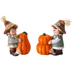 Figurines décoratives en terre cuite : Enfant avec citrouille, hauteur 11,5 cm, assorties.
