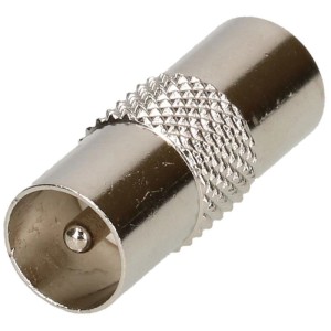 Adaptateur d'antenne Schwaiger en métal, connecteur argenté pour câbles d'antenne.