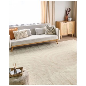 Tapis Mastung beige clair à rayures (300x400 cm) dans le salon.