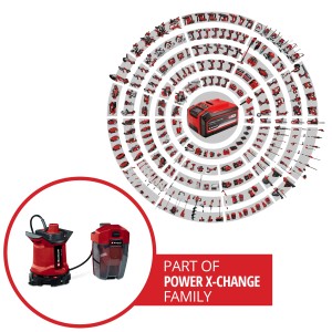 Pompe à eau sans fil Einhell Power X-Change GE-DP 18/25 LL Li Solo avec boîtier de batterie, faisant partie de la famille Power X-Change.
