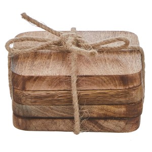 Mica Duko sottobicchieri, set da 4, legno di mango, marrone scuro, 10x10x5cm, per stoviglie.