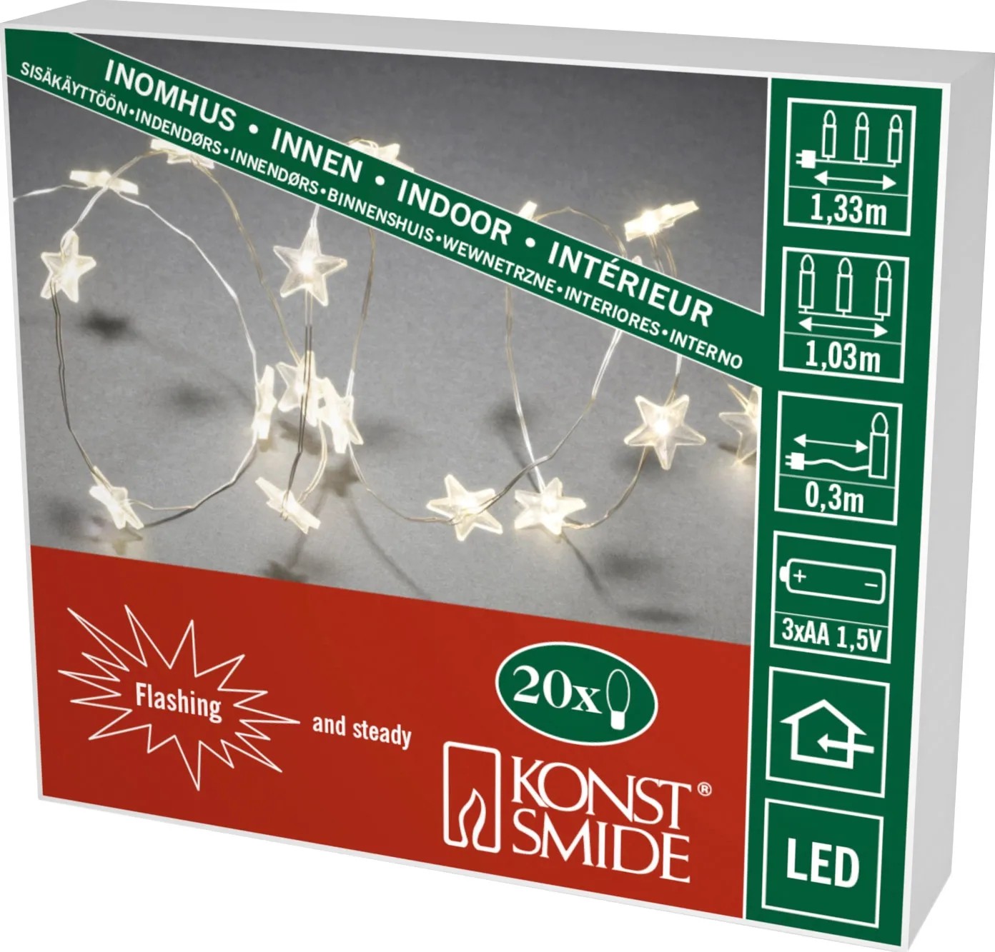 Konstsmide LED Dekolichterkette Mit Glasperlen – 20 Warmweiße Dioden, Batteriebetrieben, 1,8 M, Für Innenbereich