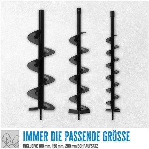 Accessoires de tarière : 100 mm, 150 mm, 200 mm pour tarière GE 2200.