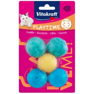 Vitakraft balles en peluche pour chats, lot de 5 avec clochette, en différentes couleurs.