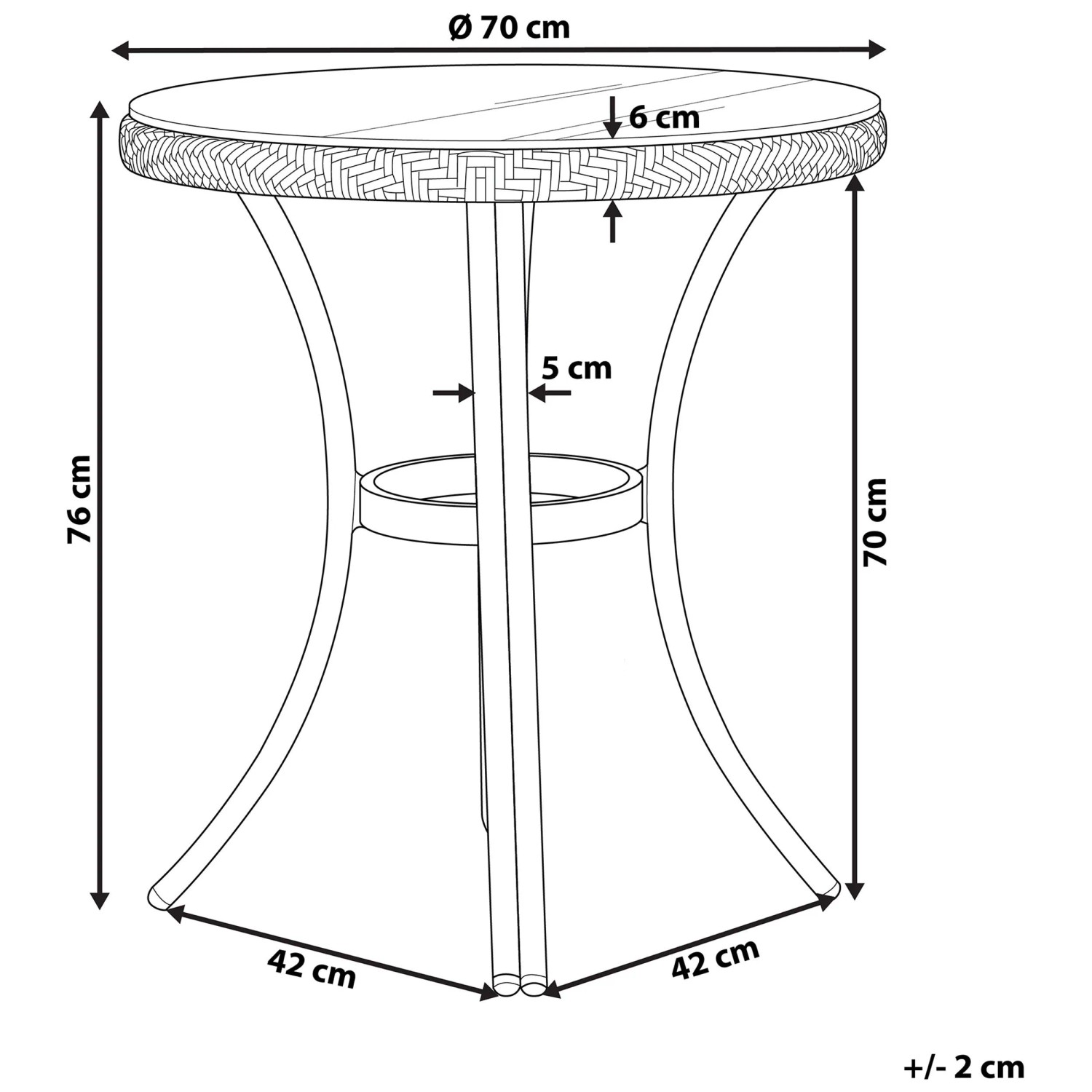 Beliani Tavolino da esterno Rifreddo in rattan PE color naturale Ø 70 x ...