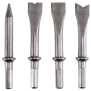 Set scalpelli Einhell, 4 pezzi, per martelli pneumatici con scalpelli piatti e a punta.