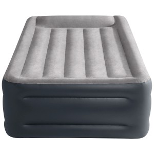 Matelas gonflable Intex Dura-Beam Plus Deluxe Pillow, 42x99x191 cm, gris, avec oreiller intégré.