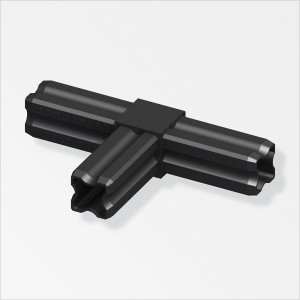 Connettore a T Combitech nero in plastica per profili da 23,5 mm.