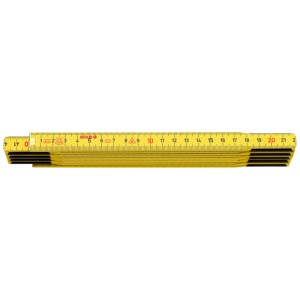 Mètre pliant en bois jaune Sola HG 2/10, plié, pour des mesures précises.