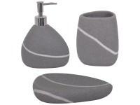 MSV Badezimmer-Accessoires Zen Keramik Grau 3-tlg.