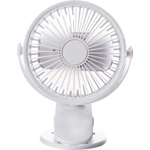 Mini ventilatore da tavolo bianco con clip, Ø 10,6 cm. Ventilatore USB compatto.
