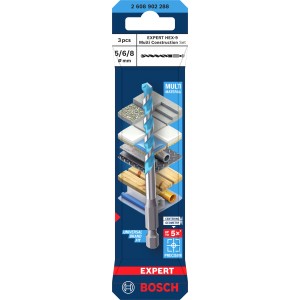 Set di punte Bosch Expert Hex-9, 3 pezzi, per forature precise in vari materiali.