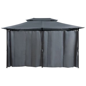 Gazebo Beliani Colos in acciaio grigio grafite con tende per giardino e patio.