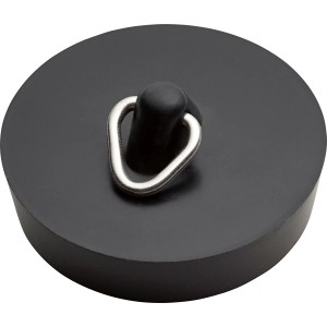 Tappo di scarico nero (Ø 43,5 mm) per lavandini e vasche da bagno con troppopieno.
