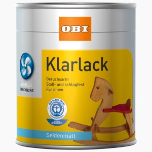 OBI Klarlack Transparent seidenmatt 2,5 l für Innen, geruchsarm, stoßfest und schnelltrocknend.
