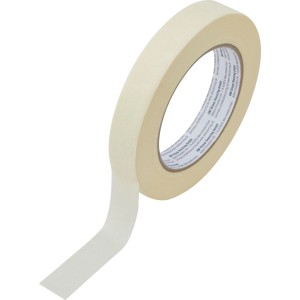 Nastro adesivo di carta beige, 30 mm x 50 m, parzialmente srotolato. Parte di un set da 3 per pittura.